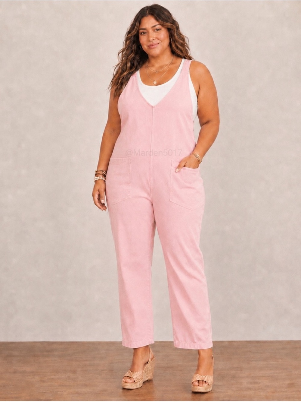 Zenana Outfitters Pink Sleeveless V-Neck Plus Size Jumpsuit